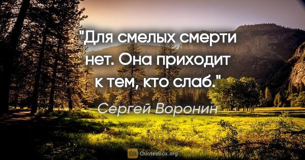 Сергей Воронин цитата: "Для смелых смерти нет. Она приходит к тем, кто слаб."