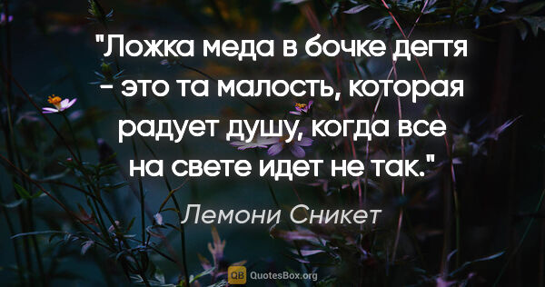 Лемони Сникет цитата: "Ложка меда в бочке дегтя - это та малость, которая радует..."