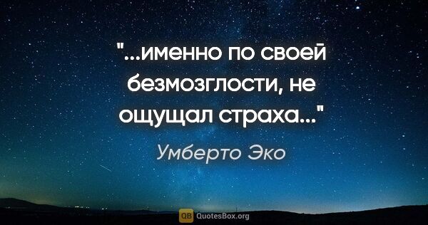 Умберто Эко цитата: "...именно по своей безмозглости, не ощущал страха..."