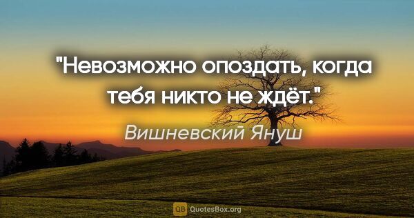 Вишневский Януш цитата: "Невозможно опоздать, когда тебя никто не ждёт."