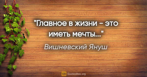 Вишневский Януш цитата: "Главное в жизни - это иметь мечты..."