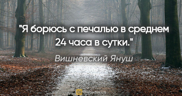 Вишневский Януш цитата: "«Я борюсь с печалью в среднем 24 часа в сутки.»"