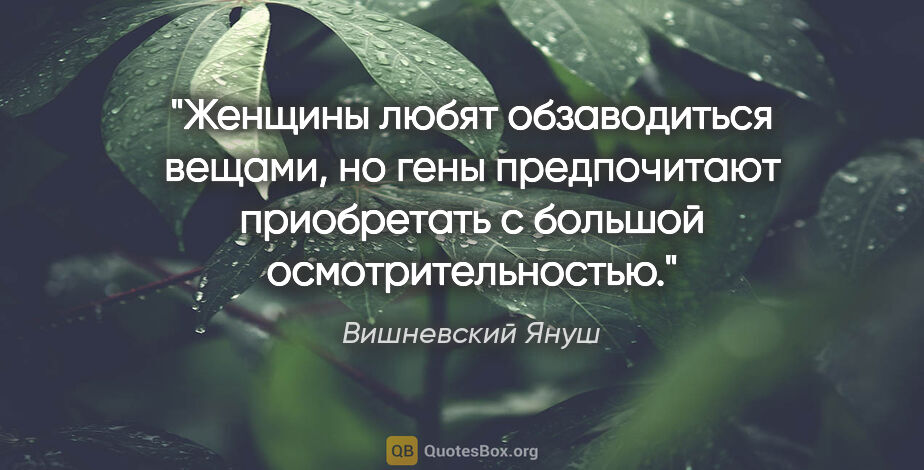 Вишневский Януш цитата: "Женщины любят обзаводиться вещами, но гены предпочитают..."