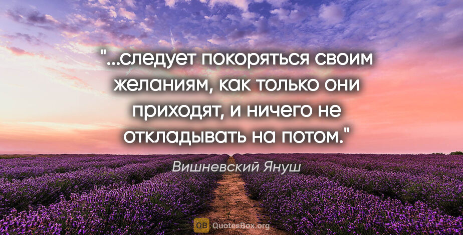 Вишневский Януш цитата: "следует покоряться своим желаниям, как только они приходят, и..."