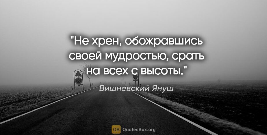 Вишневский Януш цитата: "Не хрен, обожравшись своей мудростью, срать на всех с высоты."