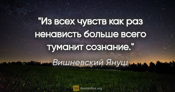 Вишневский Януш цитата: "Из всех чувств как раз ненависть больше всего туманит сознание."