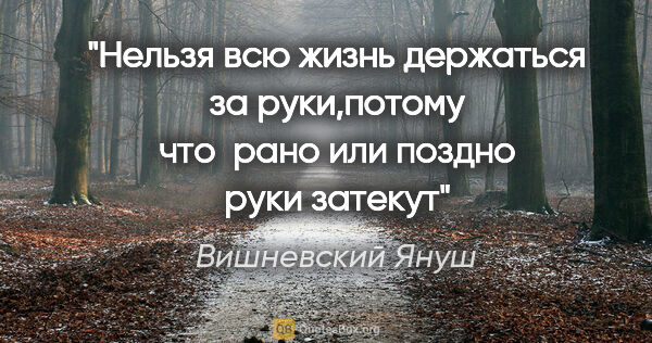 Вишневский Януш цитата: "Нельзя всю жизнь держаться за руки,потому что  рано или поздно..."
