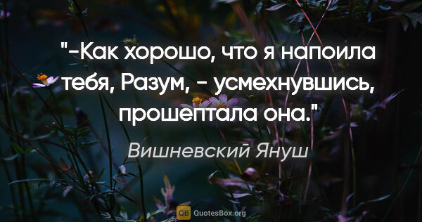 Вишневский Януш цитата: "-Как хорошо, что я напоила тебя, Разум, - усмехнувшись,..."