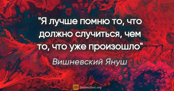 Вишневский Януш цитата: "Я лучше помню то, что должно случиться, чем то, что уже произошло"