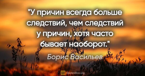 Борис Васильев цитата: "У причин всегда больше следствий, чем следствий у причин, хотя..."