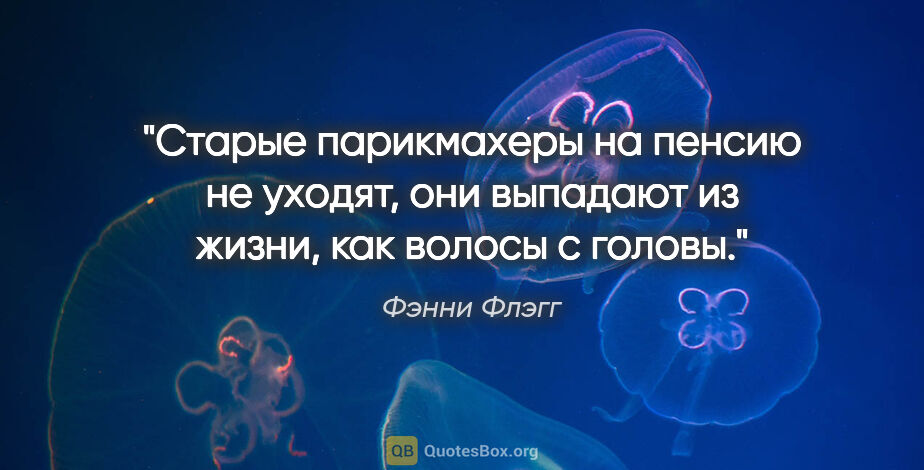 Фэнни Флэгг цитата: "Старые парикмахеры на пенсию не уходят, они выпадают из жизни,..."