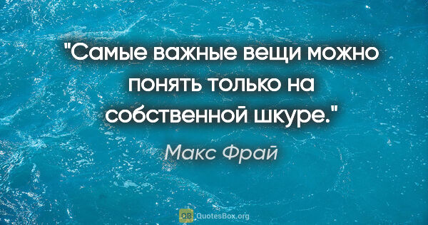 Макс Фрай цитата: "Самые важные вещи можно понять только на собственной шкуре."