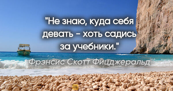 Фрэнсис Скотт Фицджеральд цитата: "Не знаю, куда себя девать - хоть садись за учебники."