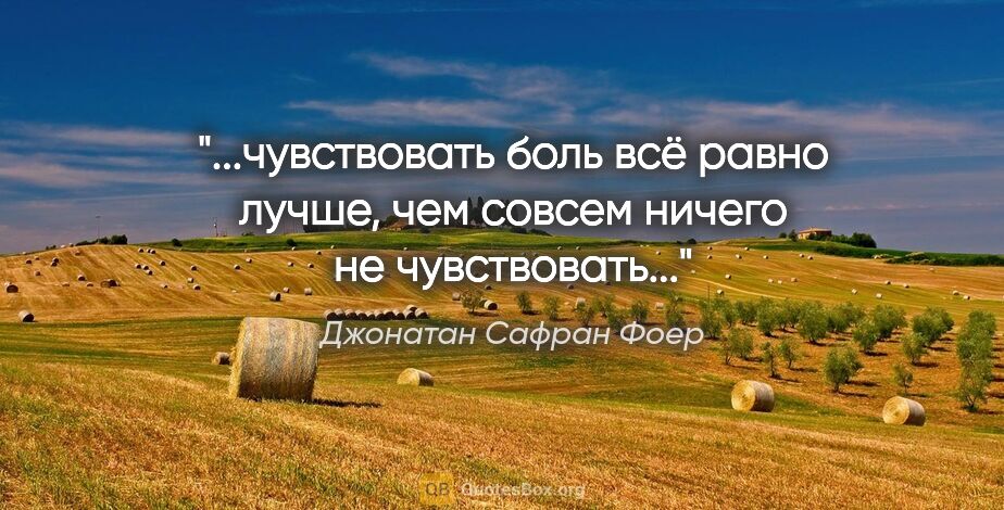 Джонатан Сафран Фоер цитата: "чувствовать боль всё равно лучше, чем совсем ничего не..."