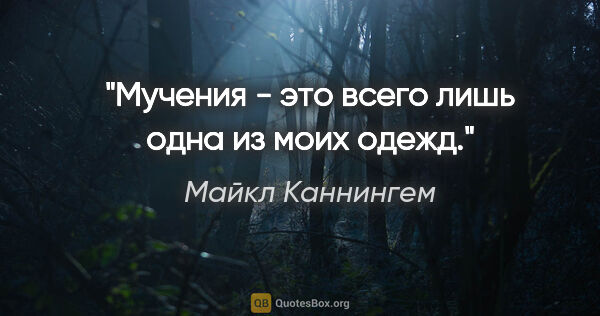 Майкл Каннингем цитата: "Мучения - это всего лишь одна из моих одежд."