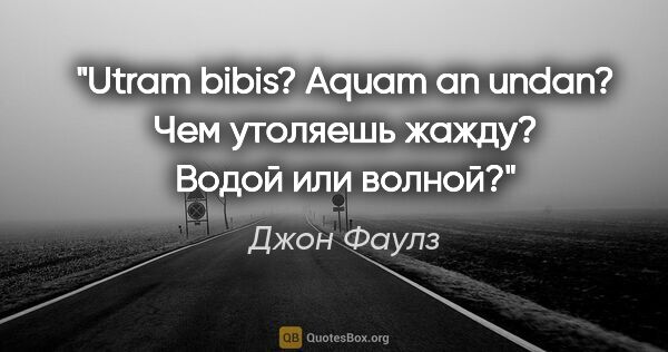 Джон Фаулз цитата: "Utram bibis? Aquam an undan? Чем утоляешь жажду? Водой или..."