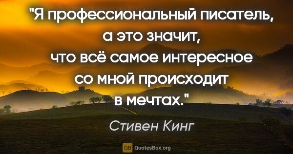 Стивен Кинг цитата: "Я профессиональный писатель, а это значит, что всё самое..."