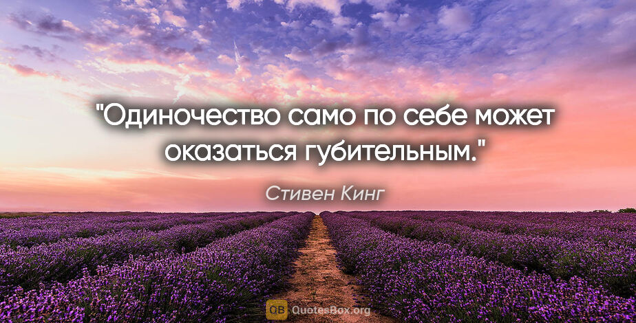 Стивен Кинг цитата: "Одиночество само по себе может оказаться губительным."