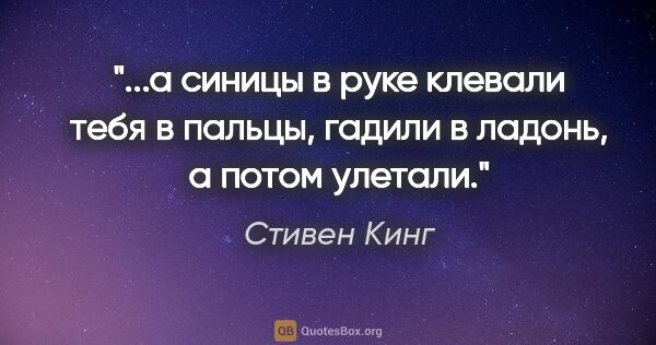 Стивен Кинг цитата: "а синицы в руке клевали тебя в пальцы, гадили в ладонь, а..."