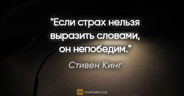 Стивен Кинг цитата: "Если страх нельзя выразить словами, он непобедим."