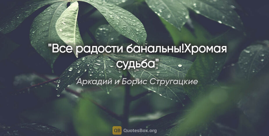 Аркадий и Борис Стругацкие цитата: "Все радости банальны!Хромая судьба"