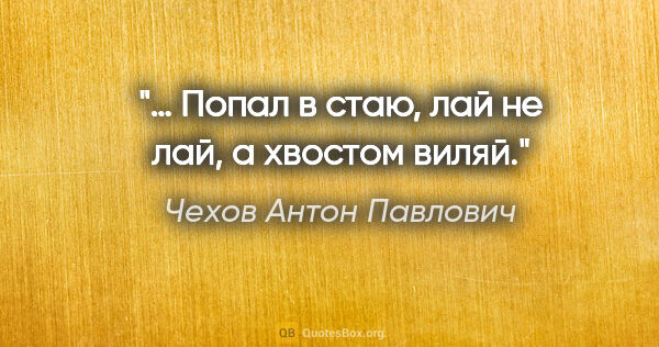 Чехов Антон Павлович цитата: "… Попал в стаю, лай не лай, а хвостом виляй."