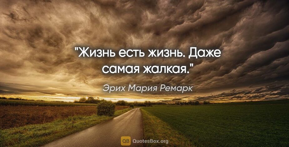 Эрих Мария Ремарк цитата: "Жизнь есть жизнь. Даже самая жалкая."