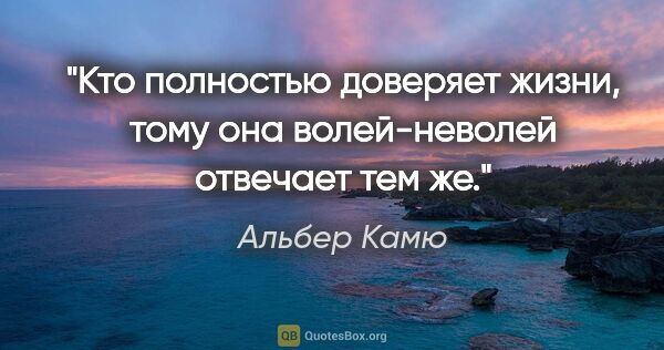 Альбер Камю цитата: "Кто полностью доверяет жизни, тому она волей-неволей отвечает..."