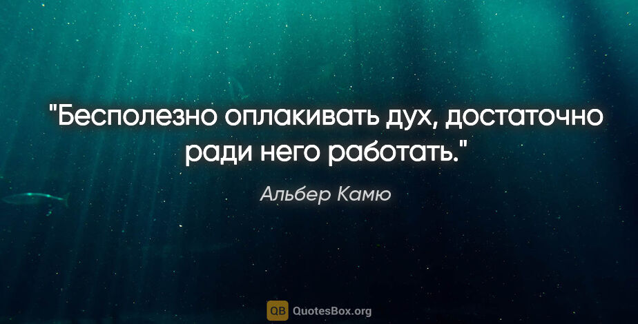 Альбер Камю цитата: "Бесполезно оплакивать дух, достаточно ради него работать."