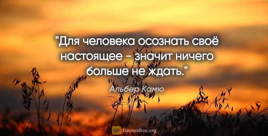 Альбер Камю цитата: "Для человека осознать своё настоящее - значит ничего больше не..."