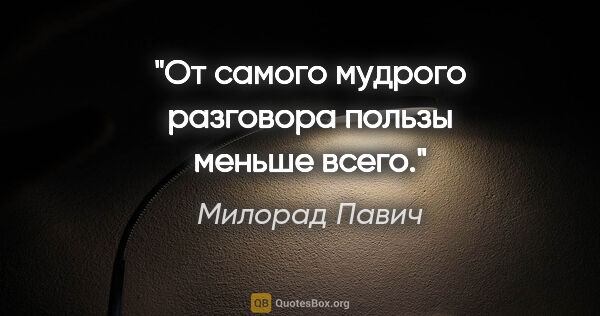 Милорад Павич цитата: "От самого мудрого разговора пользы меньше всего."