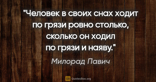 Милорад Павич цитата: "Человек в своих снах ходит по грязи ровно столько, сколько он..."