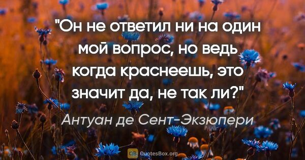 Антуан де Сент-Экзюпери цитата: "Он не ответил ни на один мой вопрос, но ведь когда краснеешь,..."