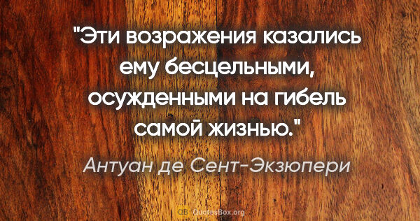 Антуан де Сент-Экзюпери цитата: "Эти возражения казались ему бесцельными, осужденными на гибель..."