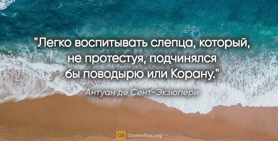 Антуан де Сент-Экзюпери цитата: "Легко воспитывать слепца, который, не протестуя, подчинялся бы..."