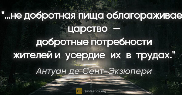 Антуан де Сент-Экзюпери цитата: "…не добротная пища облагораживает царство — добротные..."