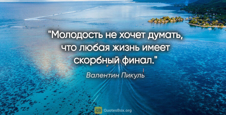 Валентин Пикуль цитата: "Молодость не хочет думать, что любая жизнь имеет скорбный финал."