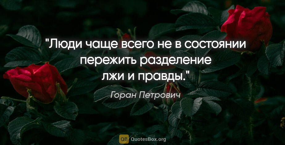 Горан Петрович цитата: "Люди чаще всего не в состоянии пережить разделение лжи и правды."
