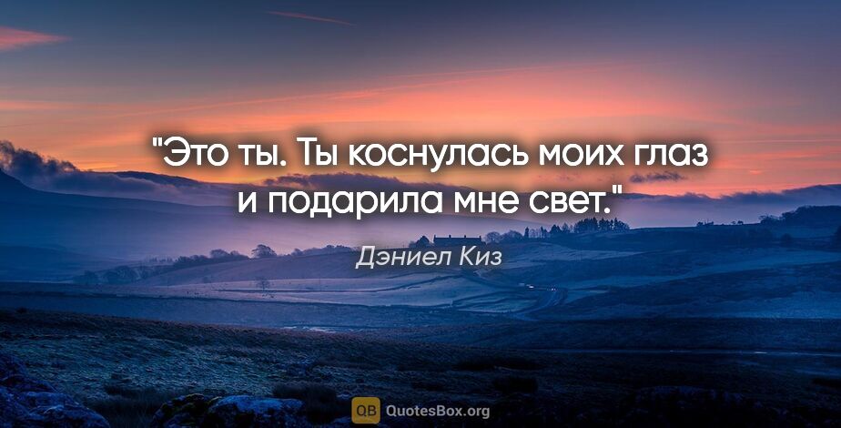 Дэниел Киз цитата: "Это ты. Ты коснулась моих глаз и подарила мне свет."