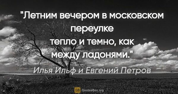 Илья Ильф и Евгений Петров цитата: "Летним вечером в московском переулке тепло и темно, как между..."