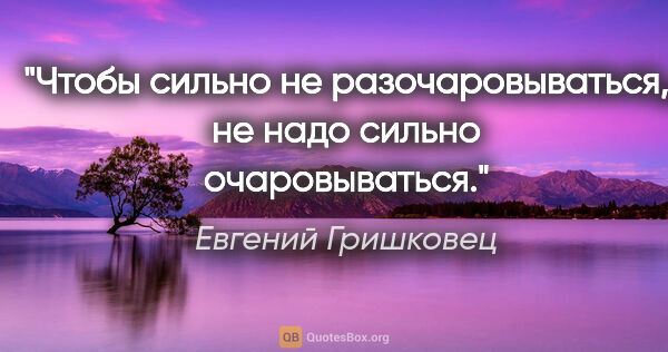 Евгений Гришковец цитата: "Чтобы сильно не разочаровываться, не надо сильно очаровываться."