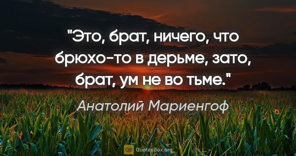 Анатолий Мариенгоф цитата: "Это, брат, ничего, что брюхо-то в дерьме, зато, брат, ум не во..."