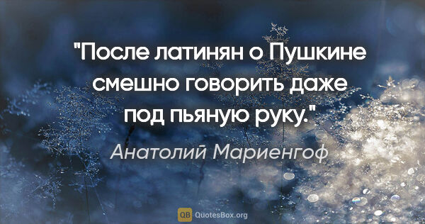 Анатолий Мариенгоф цитата: "После латинян о Пушкине смешно говорить даже под пьяную руку."