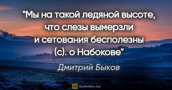 Дмитрий Быков цитата: "Мы на такой ледяной высоте, что слезы вымерзли и сетования..."