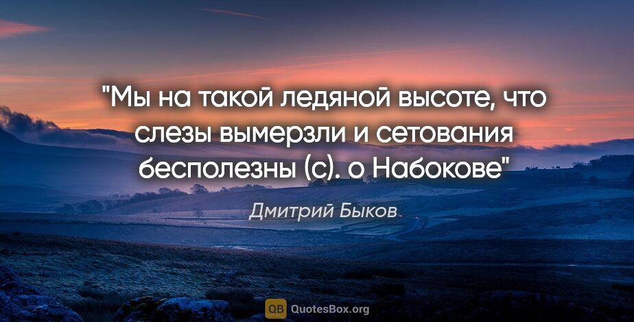 Дмитрий Быков цитата: "Мы на такой ледяной высоте, что слезы вымерзли и сетования..."