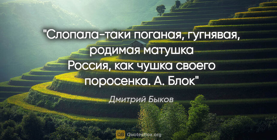 Дмитрий Быков цитата: "Слопала-таки поганая, гугнявая, родимая матушка Россия, как..."