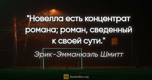 Эрик-Эмманюэль Шмитт цитата: "Новелла есть концентрат романа; роман, сведенный к своей сути."