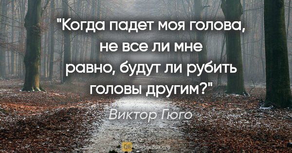 Виктор Гюго цитата: "Когда падет моя голова, не все ли мне равно, будут ли рубить..."