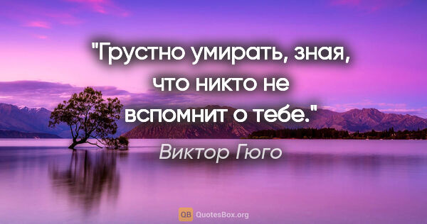 Виктор Гюго цитата: "Грустно умирать, зная, что никто не вспомнит о тебе."