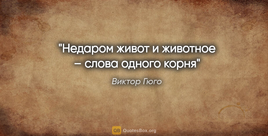 Виктор Гюго цитата: "Недаром «живот» и «животное» – слова одного корня"